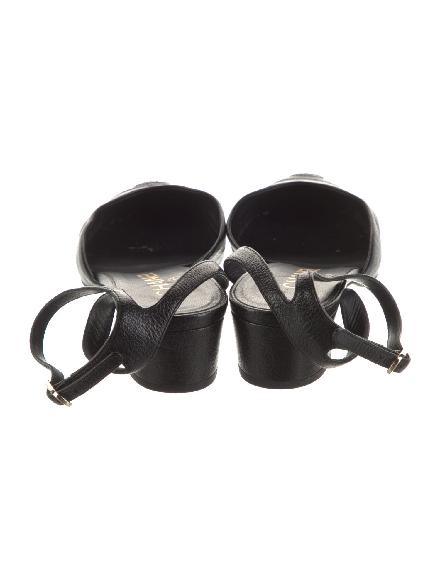 Chanel Interlocking CC Logo Leather Slingback Flats